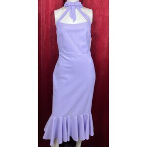 NWT L Greta Constantine Mermaid Neck Bow Mist Dress Lilac Cocktail Party Trumpet